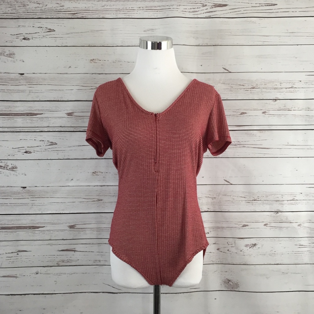 URBAN OUTFITTERS BDG Red & White Ribbed Bodysuit